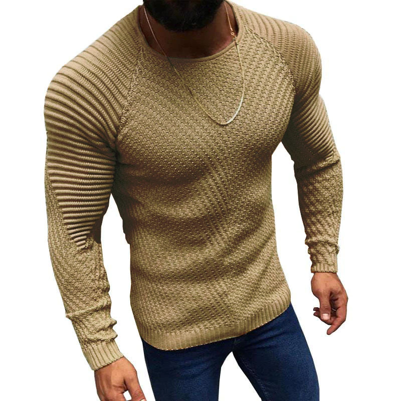 Men's Round Neck Slim Long Sleeve Pullover Knit Sweater