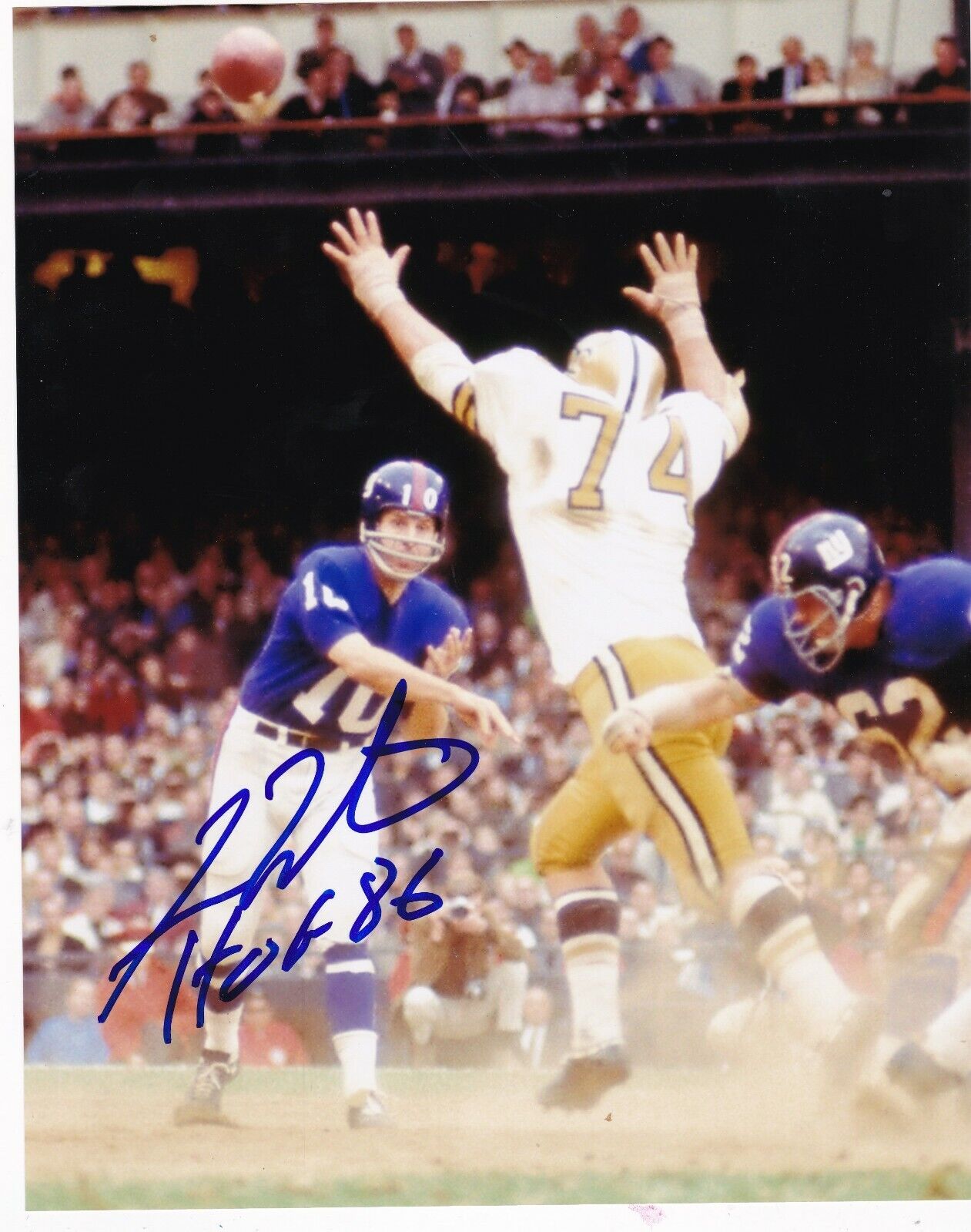 FRAN TARKENTON NEW YORK GIANTS HOF 86 ACTION SIGNED 8x10 Photo Poster painting