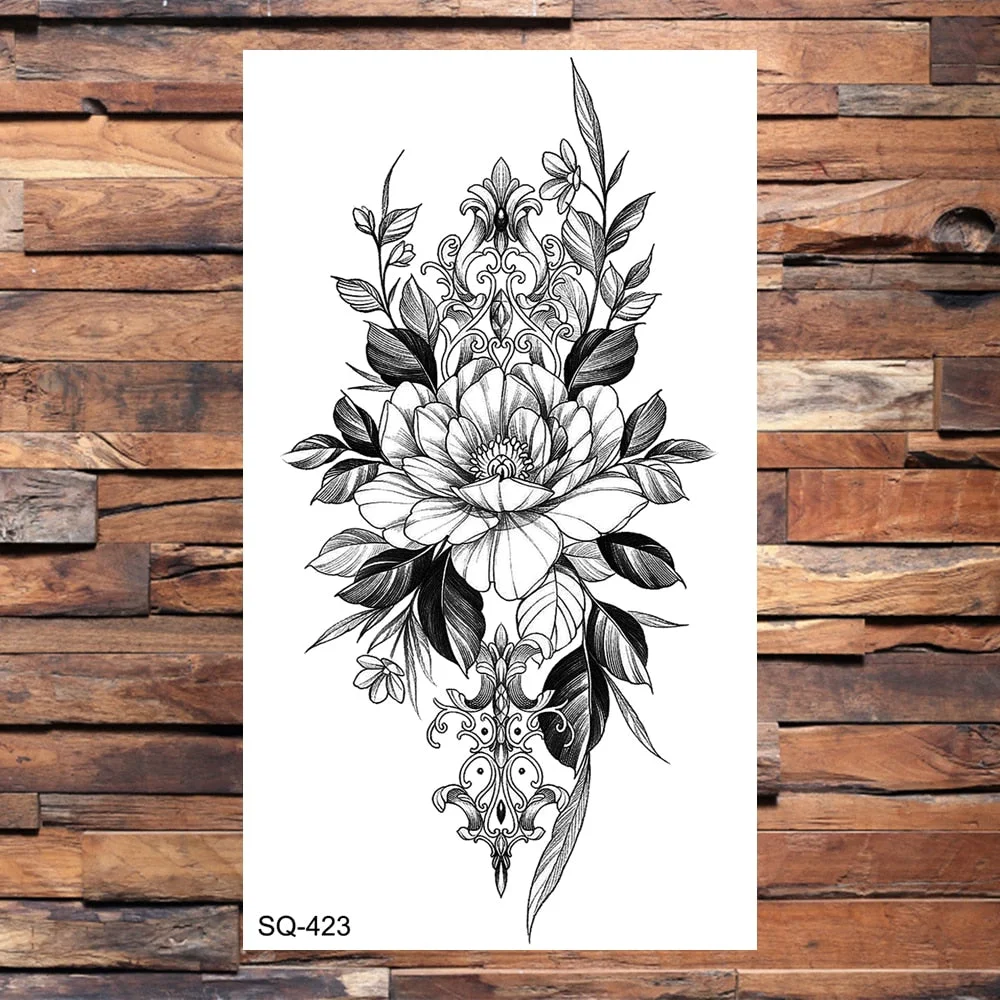 Small Forest Pine Tree Temporary Tattoos For Women Men Realistic Whale Mountain Sea Wave Fake Tattoo Sticker Arm Body Tatoos