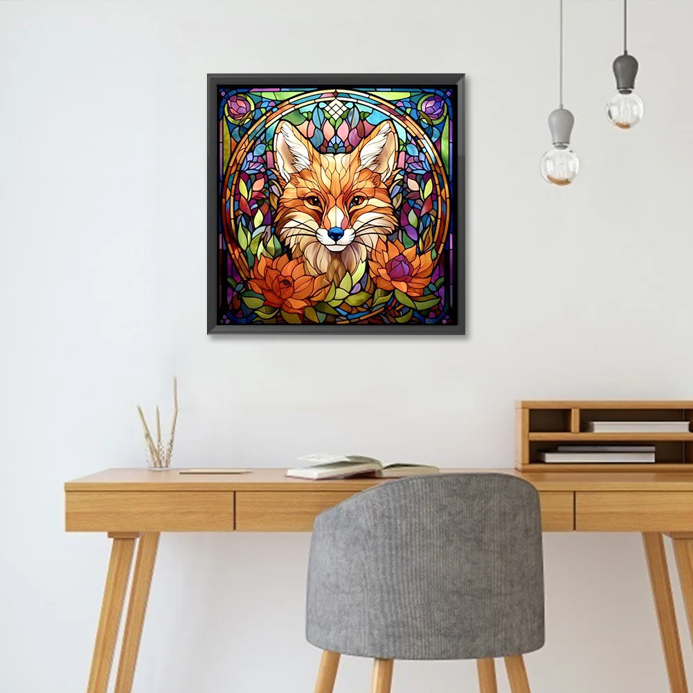 Diamond Painting - Full Round Drill - Stained Glass Fox(Canvas|30*30cm)