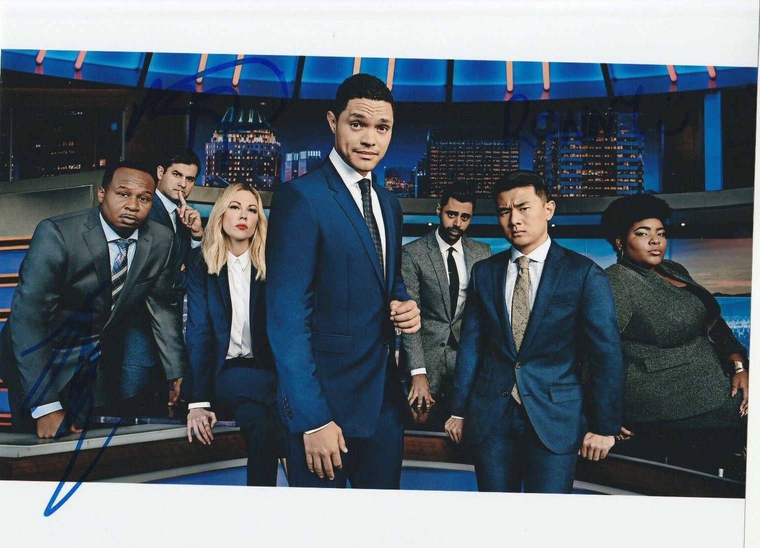 * THE DAILY SHOW * signed 8x10 Photo Poster painting * CHIENG , KOSTA & WOOD JR. * 1