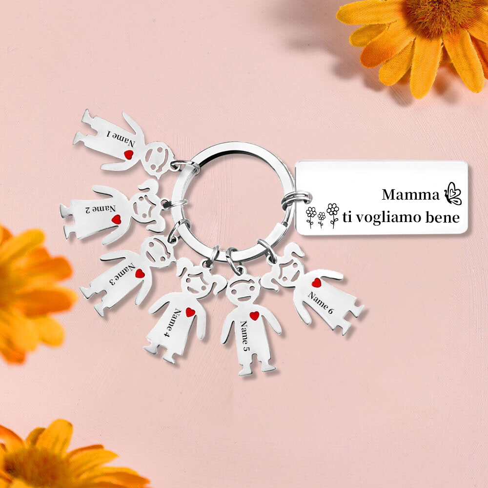 Festa della Mamma Mamma ti voglio bene-Portachiavi ciondolo bambino 6 nomi personalizzati regalo per mamma