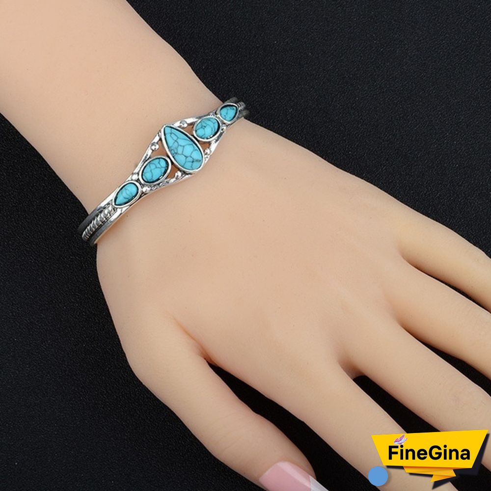 Women Vintage Jewelry 925 Soild Sterling Silver Natural Gemstone Turquoise Bracelet Adjustable Wedding Engagement Jewelry