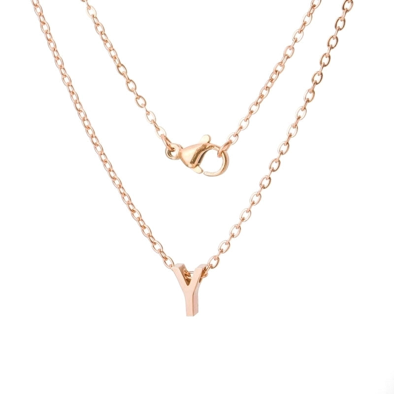 Stainless Steel Rose Gold Plated Minimalist Letter None Pendant Necklace