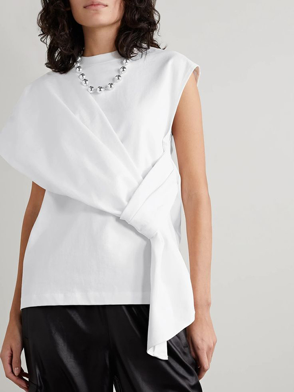 Solid Color Sleeveless Tie Knot Blouses