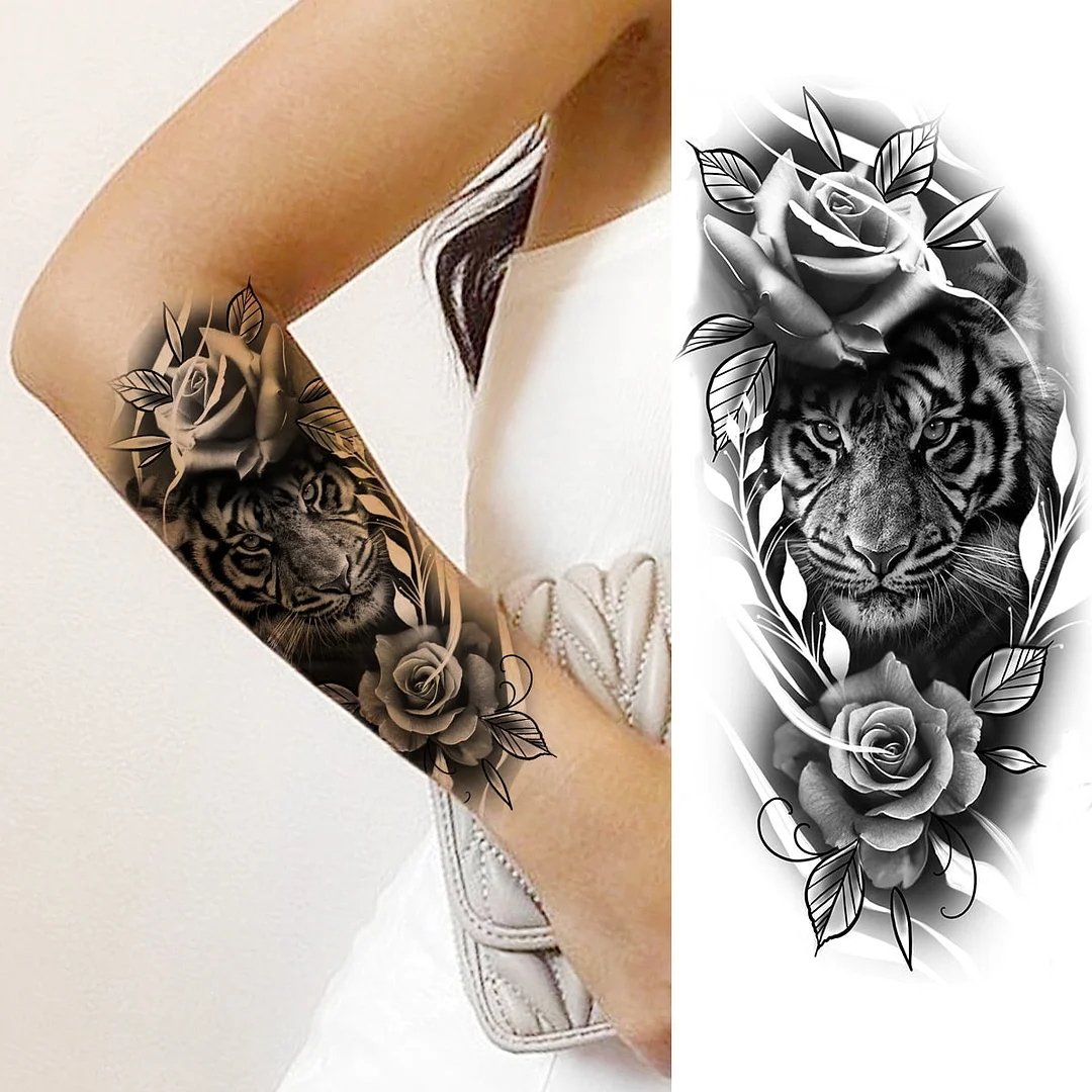 Black Lion Fashion Calf Temporary Tattoos For Women Adult Men Lion Geometric Owl Fake Tattoo Realistic Body Art Decoration Tatoo