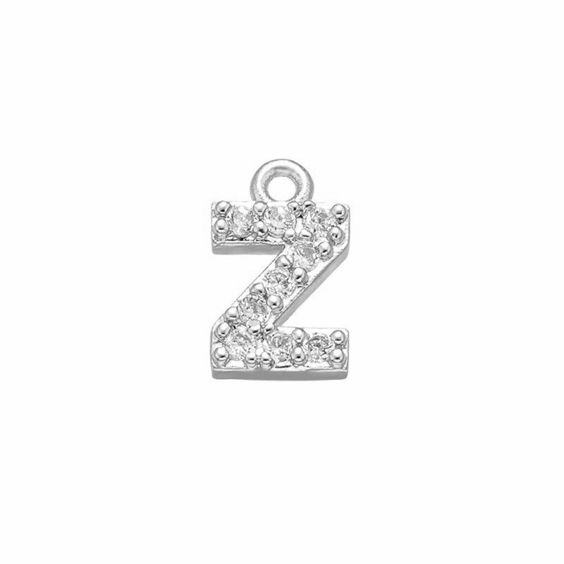 1 Piece 925 Sterling Silver Zircon 22K Gold Plated Rhodium Plated Letter Pendant Charms