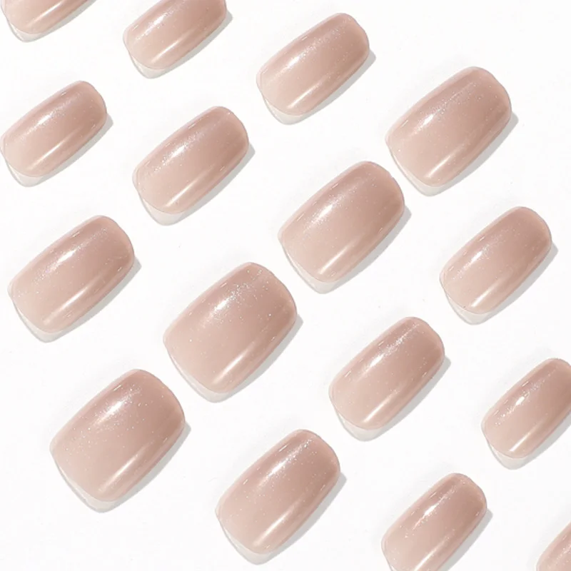 Churchf Armor Piece Naked Pink Ultra-Flash Powder Medium Long Simple Pure Style Nail Patch Finished Product Sales Nail