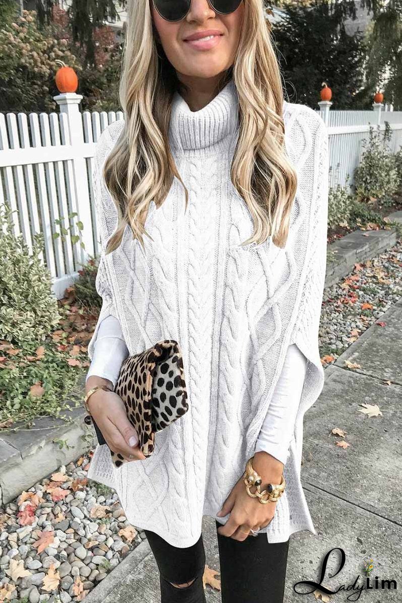 High Neck Loose Cable Knit Pattern Stitching Sweater Tops （7 Colors）