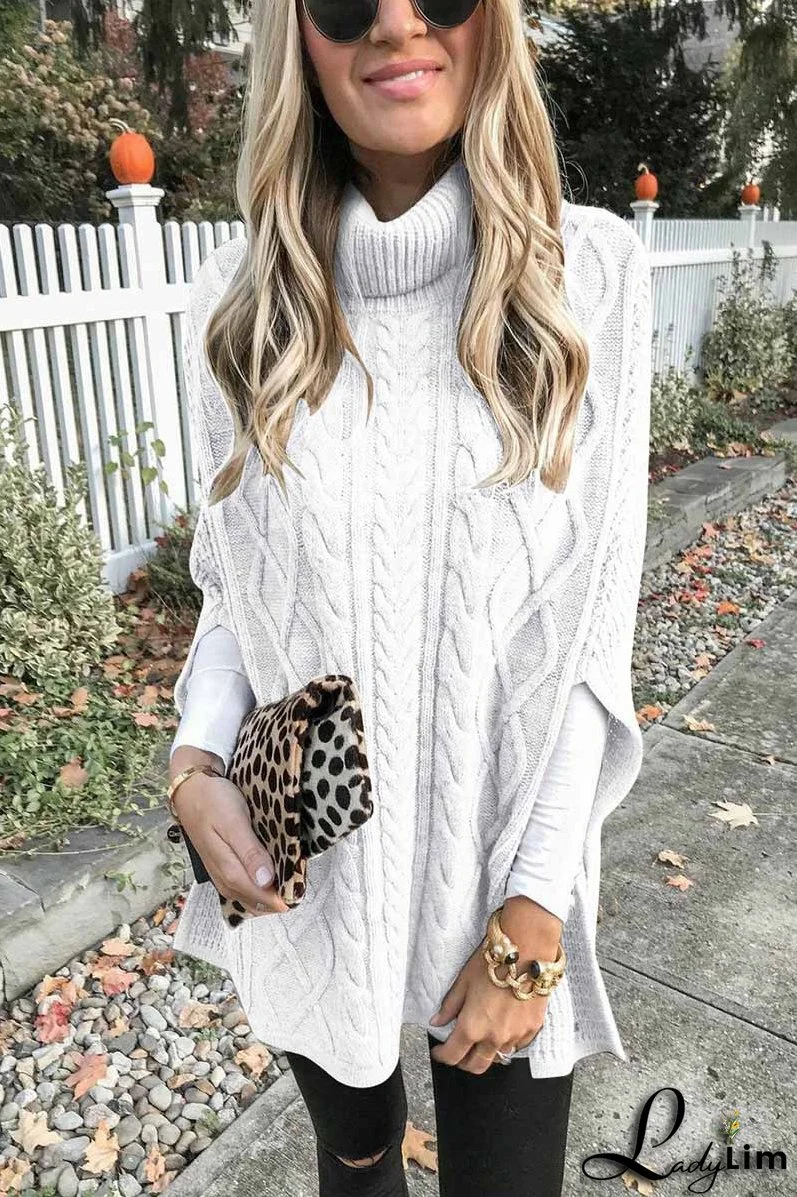 High Neck Loose Cable Knit Pattern Stitching Sweater Tops （7 Colors）