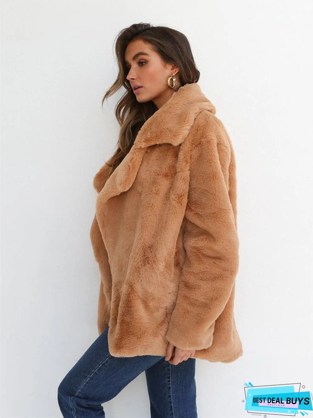 Fashion Solid Color Sexy Plush Lapel Coat