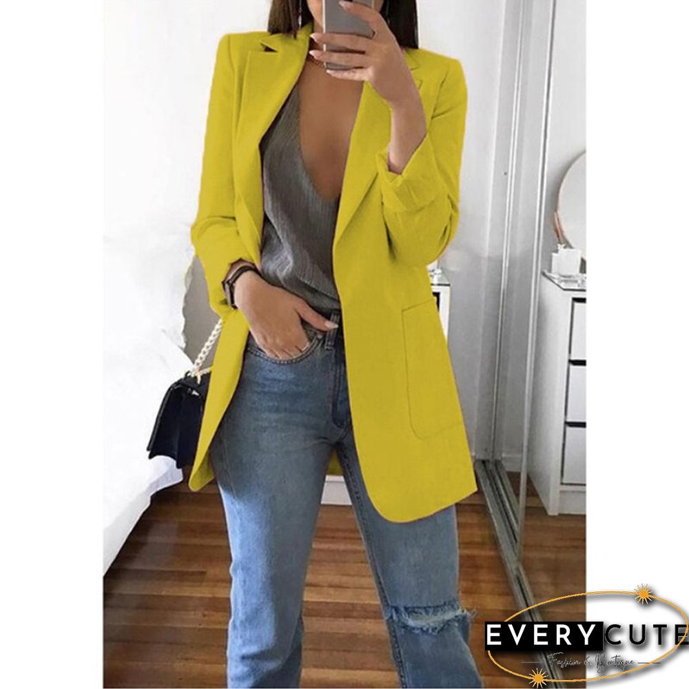 Womens Blazer Jackets Autumn Casual Plus Size Fashion Basic Notched Slim Solid Coats