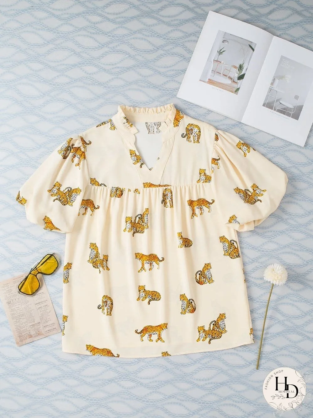 Tempting Printed Lapel Single-Breasted Long-Sleeved Blouse