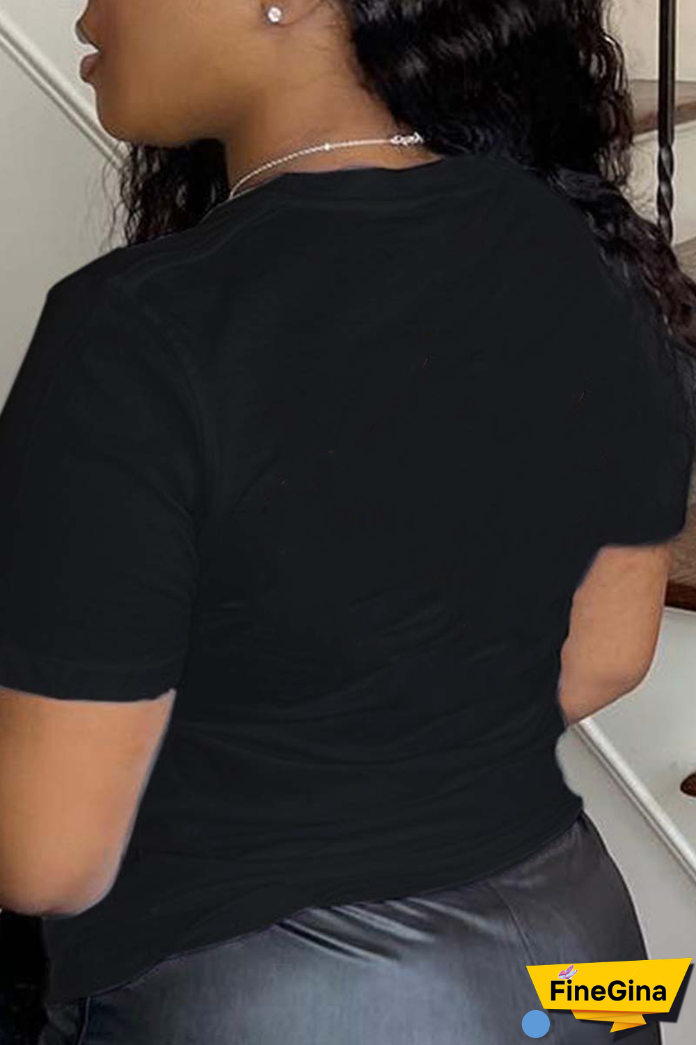 Black Casual Daily Print Patchwork Letter O Neck T-Shirts