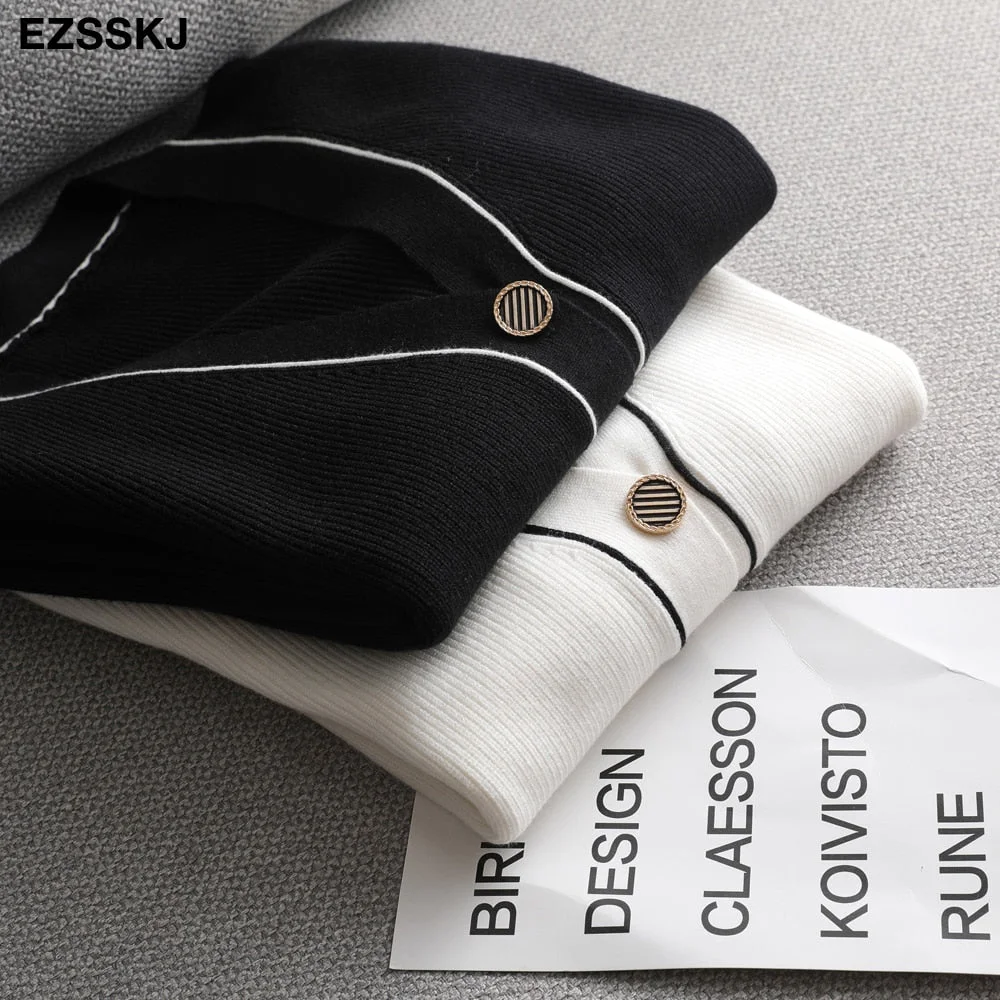 2021 white black solid Sweater cardigans jacket ladies new women thick sweater coat v-neck cardigan jacket coat outwear