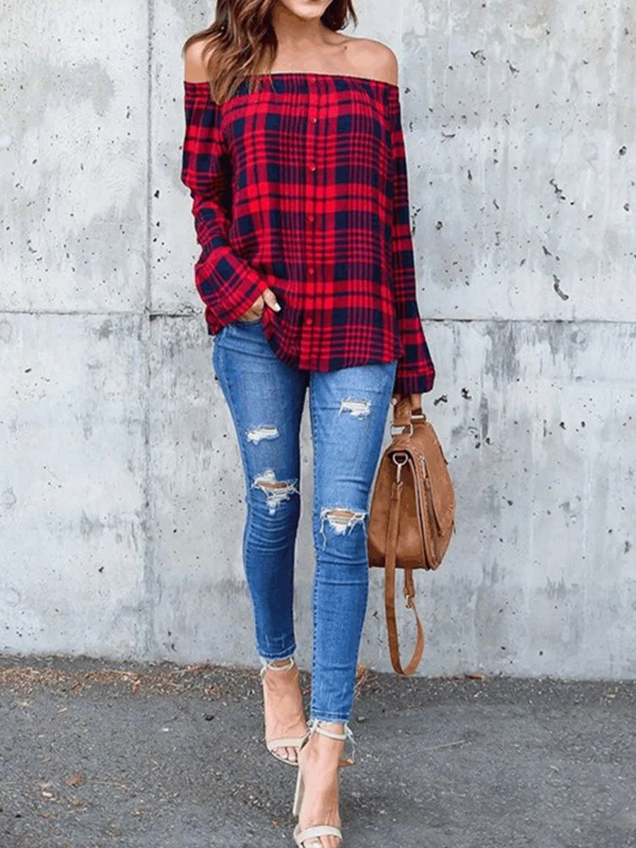 Fashion Plaid Button Blouse