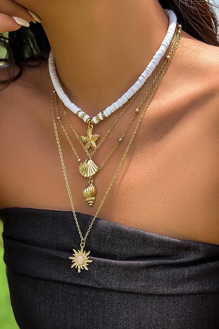 Beach Shell Conch Starfish Tassel Multi-Layer Stacked Necklace 2024 - Xpluswear