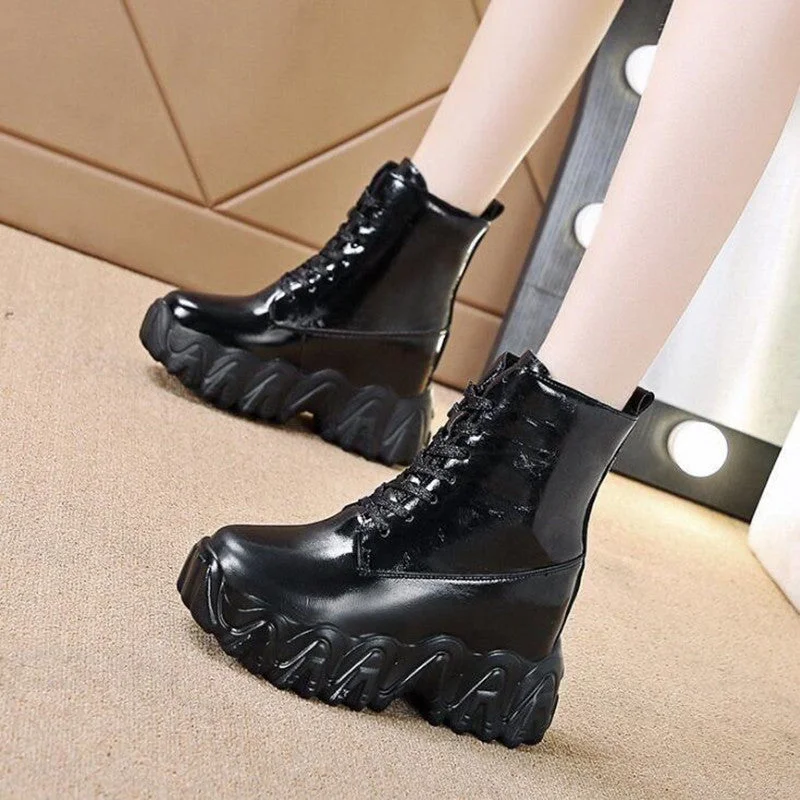 NEW Brand Woman Martin Boots Heel Shoes Women Sneakers Lace Up Winter Autumn Hidden Heels Shoes Daily Short Boots Woman Trainers