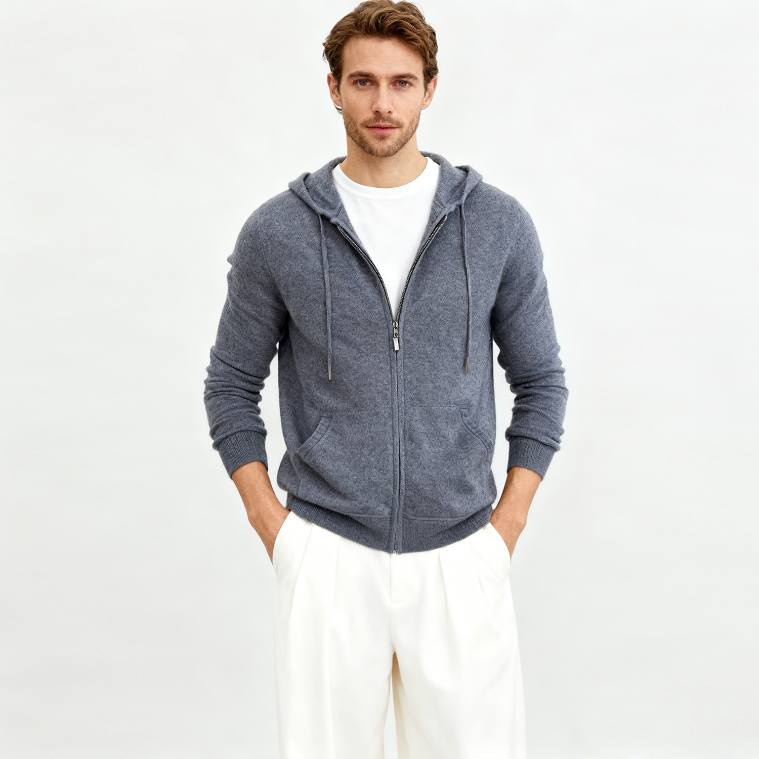 Men's Cashmere Hoodie Cardigan Essential Styles REAL SILK LIFE