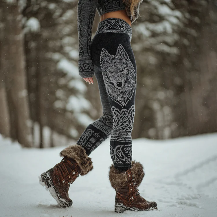 Women's Viking Wolf Print Casual Leggings