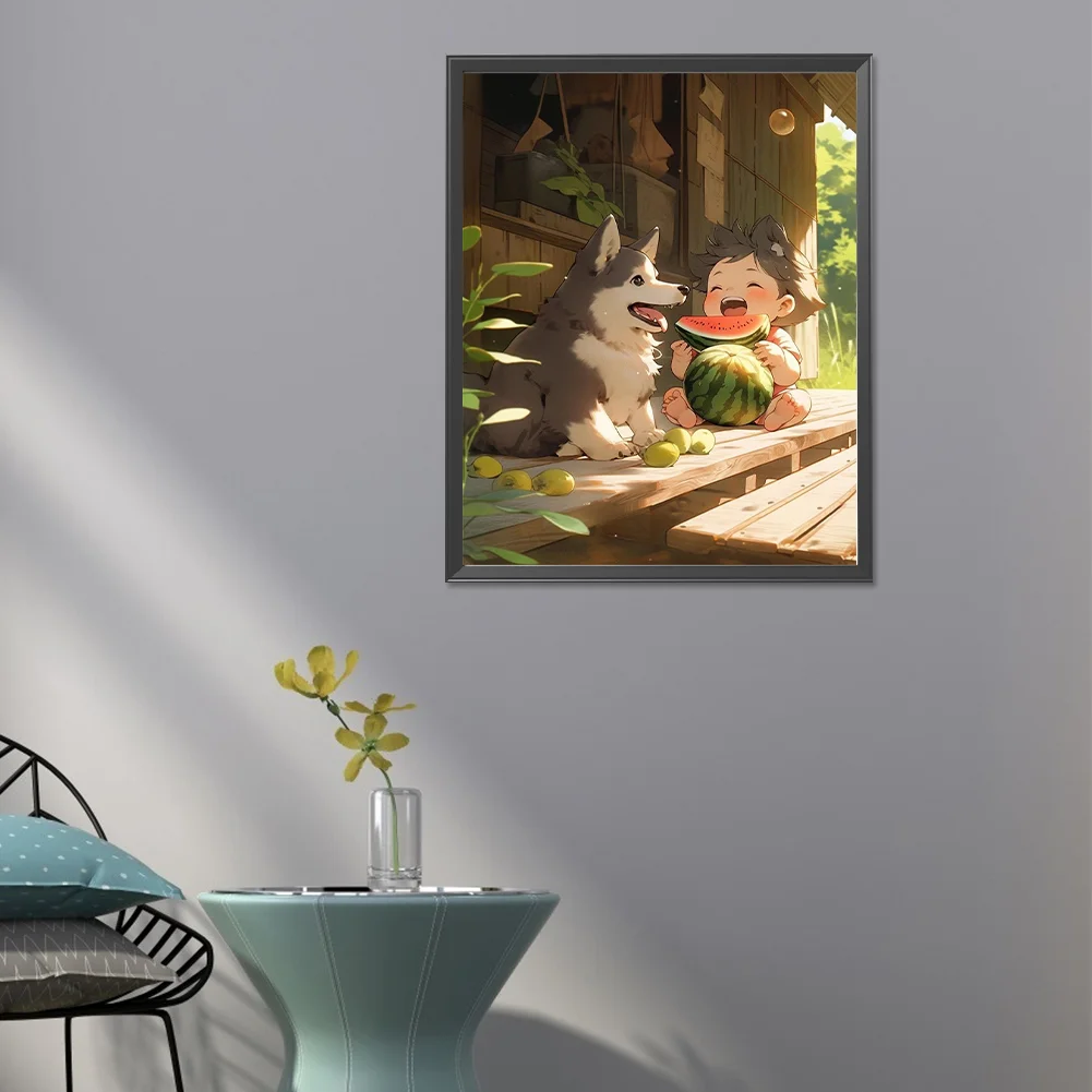 Diamond Painting - Full Round Drill - Child Eating Watermelon(Canvas|40*50cm)