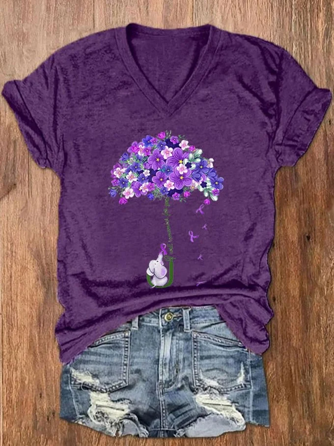 Women's I Will Remember For You Dementia Alzheimer's Disease Awareness Printed V-Neck T-Shirt socialshop