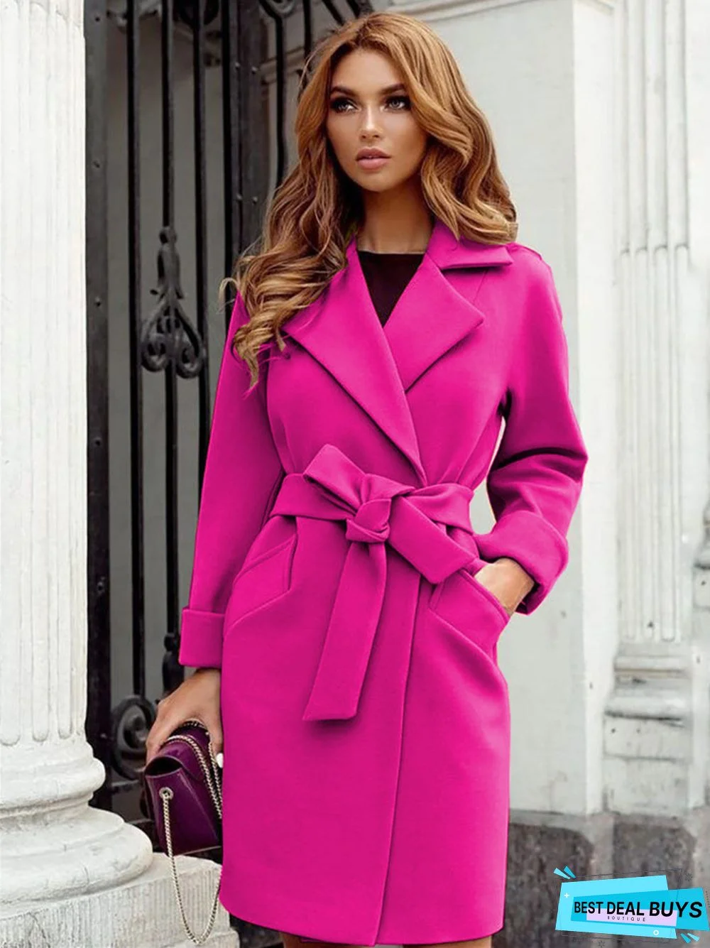 Solid Color Fashion Lapel Woolen Coat