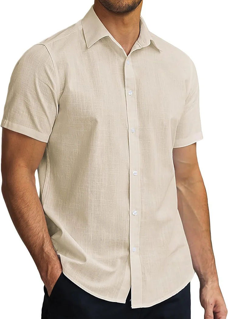 Fashion Men's Linen Casual Lapel Short Sleeve Shirt