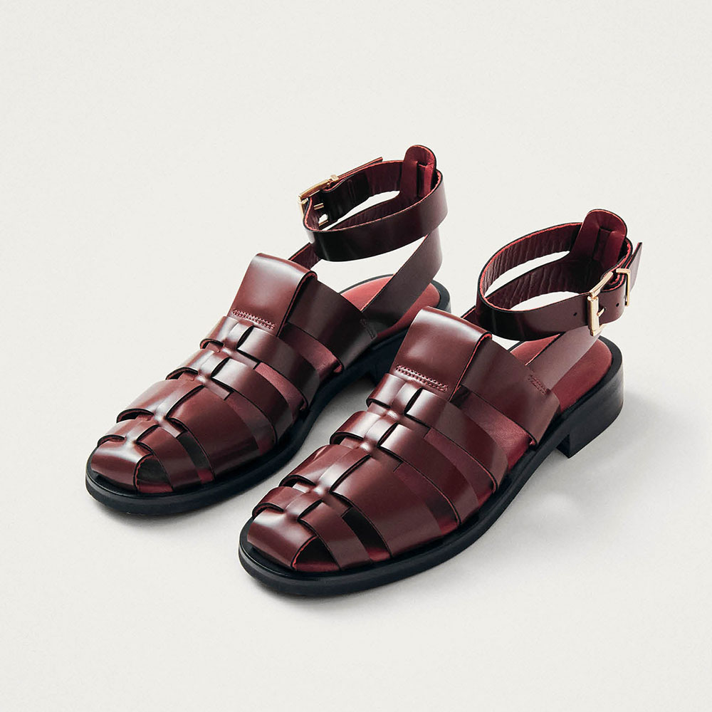 Maroon Hollow-Out Block Low Heel Closed Toe Sandals for Women Nicepairs