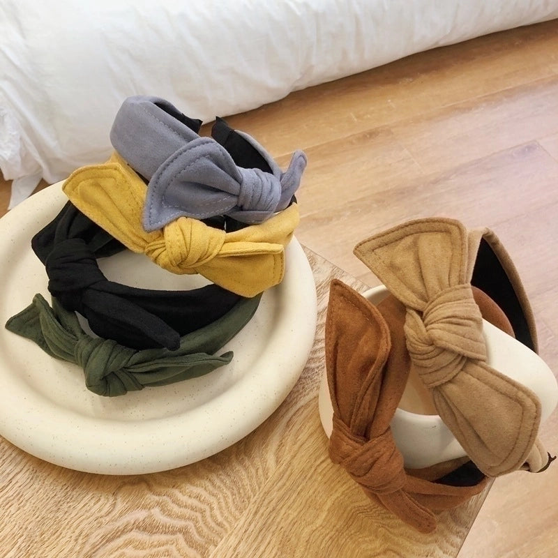 Simple Velvet Bow Headband Rabbit Ears Wide-brimmed Suede Headband