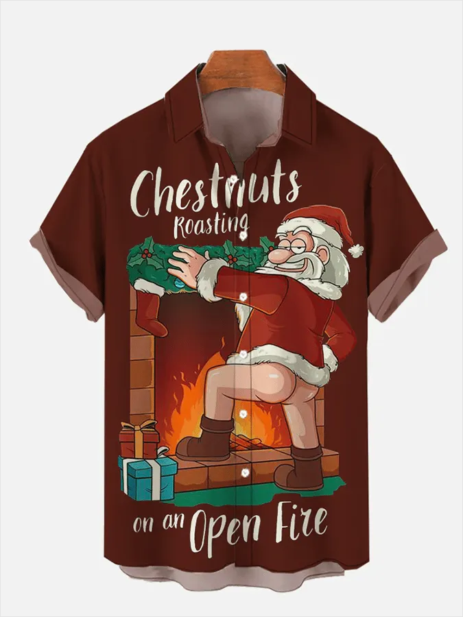 Men's Christmas Plus Size Christmas Style Play Santa Short Sleeve Shirt
