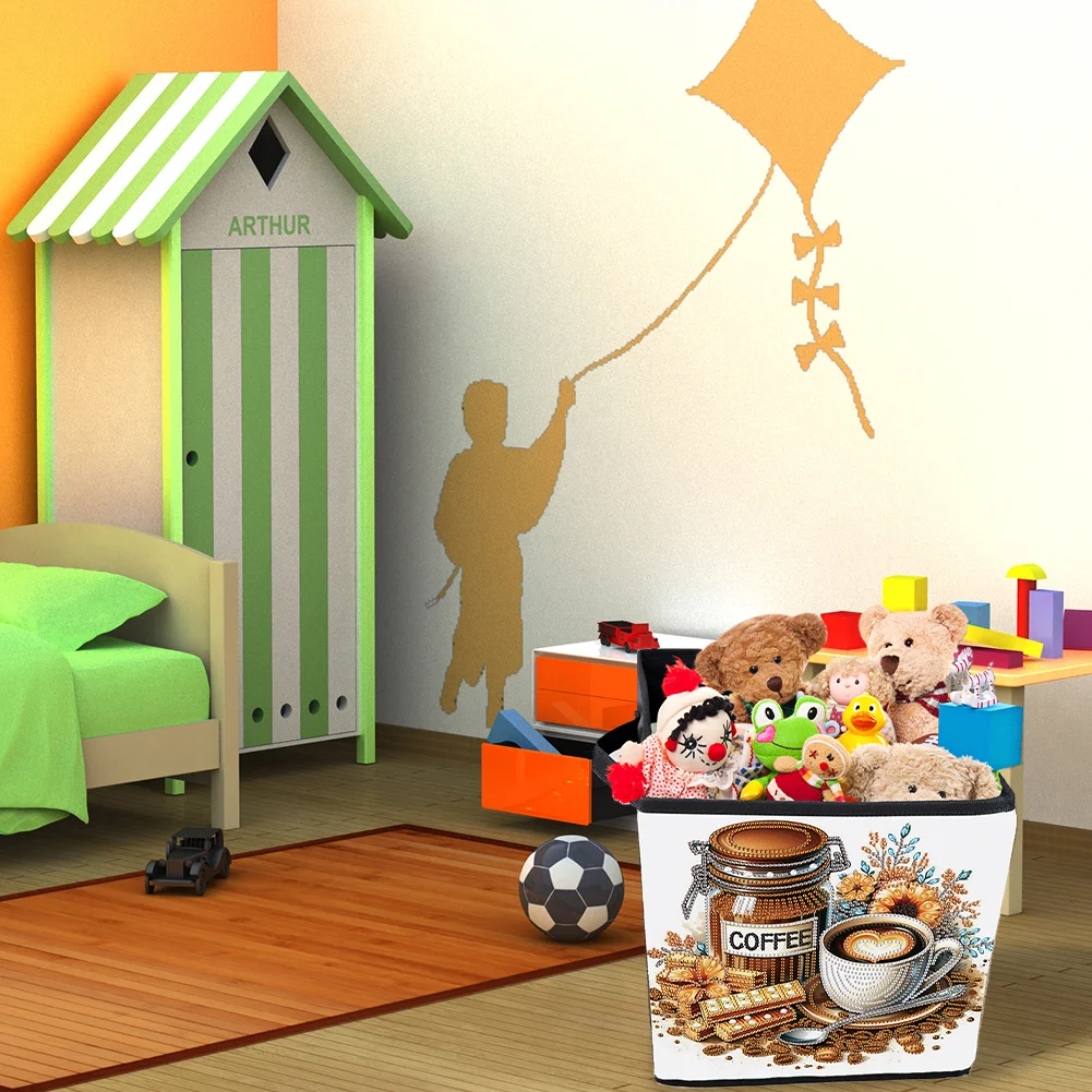 5D DIY Afternoon Tea Coffee Special Shape Diamond Painting Storage Box for Home Storage(25*26*25cm)