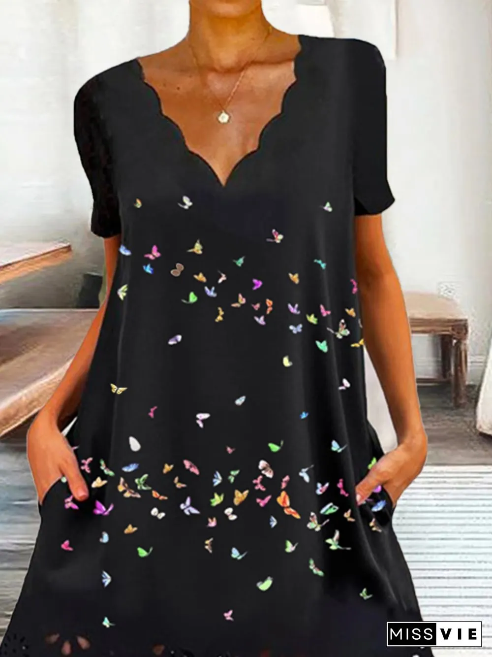 Womens Casual Autumn Butterfly Elasticity Daily Loose Hot List Skirt Regular Size Dress