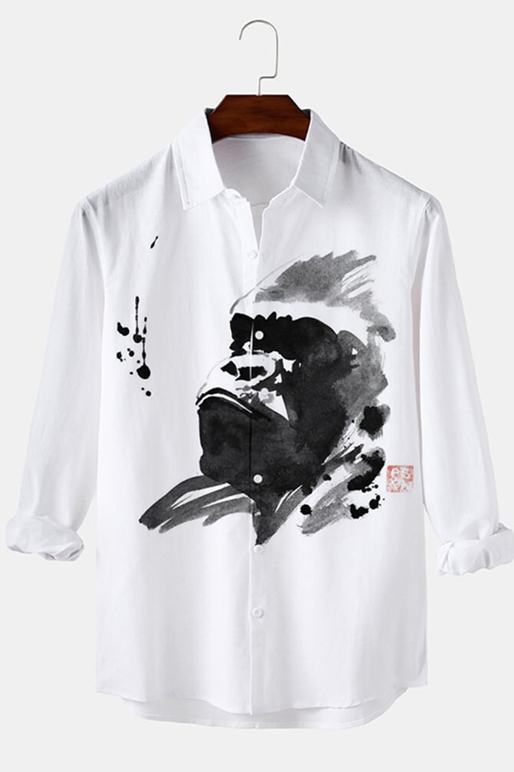 White Ink Orangutan Long Sleeve Shirt