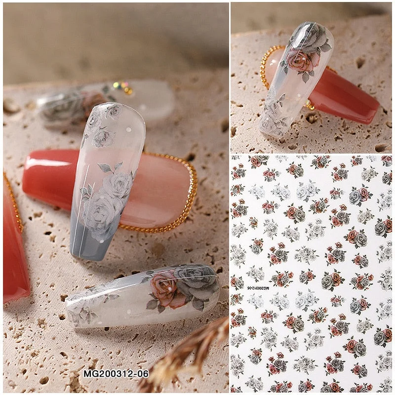 1 Sheet 3D Angel Design Nail Stickers Elegant Cupid Flower Nail Art Decoration DIY Back Adhesive Decal Ornament Stickers-Nail Inspo