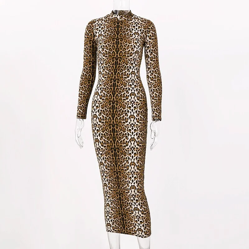 Dulzura 2019 autumn winter women midi dress party bodycon festival tiger leopard animal print sexy plus size office clothes