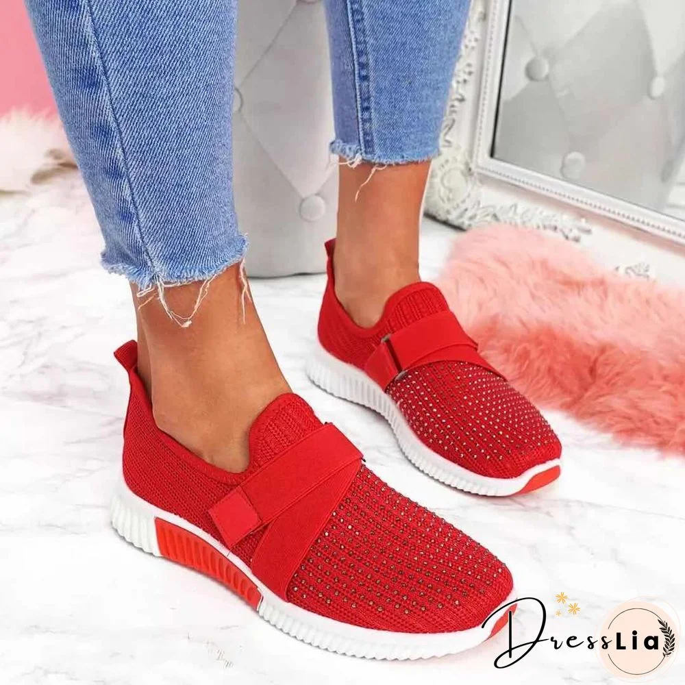 Back To School Outfit  Sneakers Women Shoes Spring Female Shoes Crystal Solid Mesh Sneakers Flats Fashion Ladies Sport Shoes Light Vulcanized Shoes
