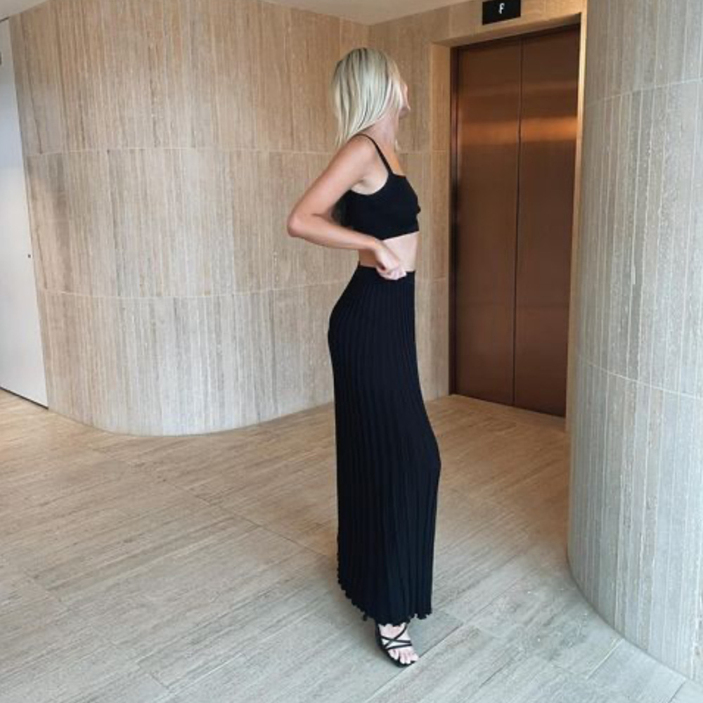 Ootddress New White Knit Two Piece Women Sets Fall Ribbed Tank Top And Pleated Knitted Skirt Suits For Women Long Dress Sets Summer