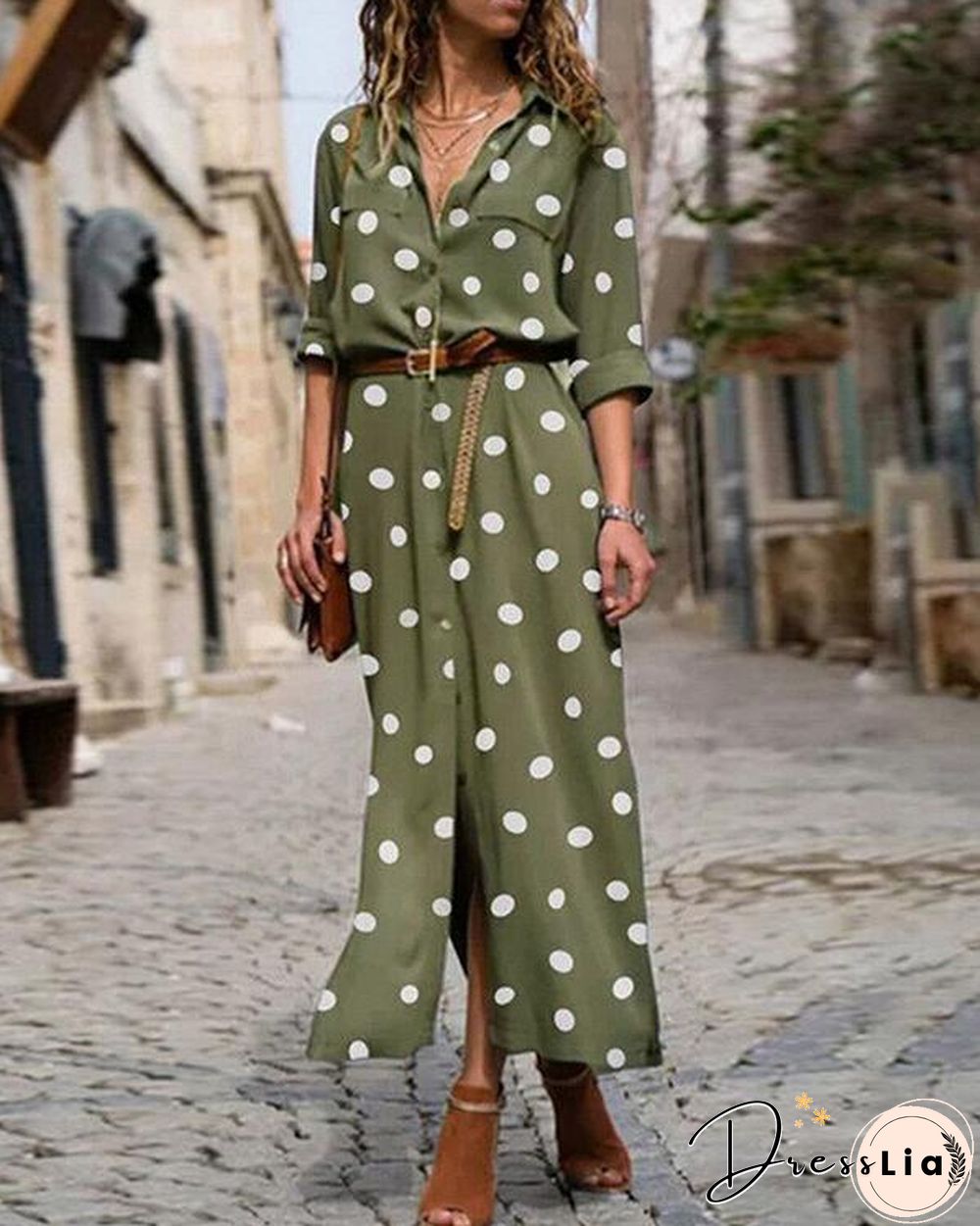 Polka Dot Print Women Casual Midi Dress