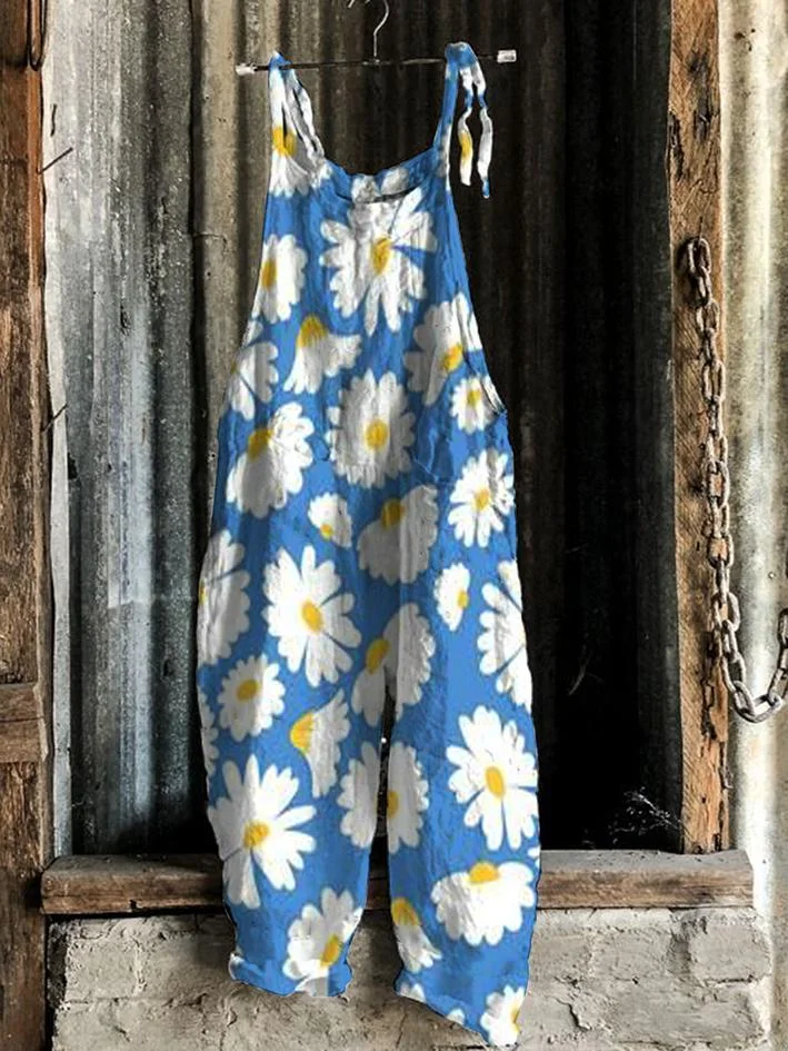 Floral retro loose overalls