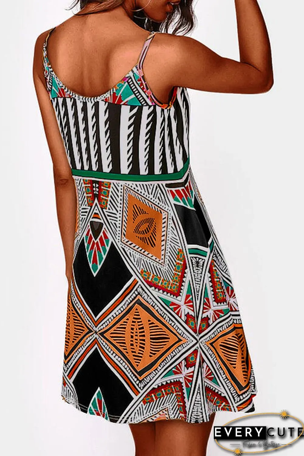Multicolor Spaghetti Straps Boho Mini Dress