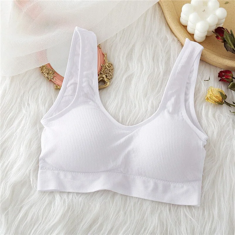 FINETOO Seamless Tops Set High Waist Panties Women Wireless Underwear Suit Soft Padded Bras Set S-XL Backless Bralette Lingerie