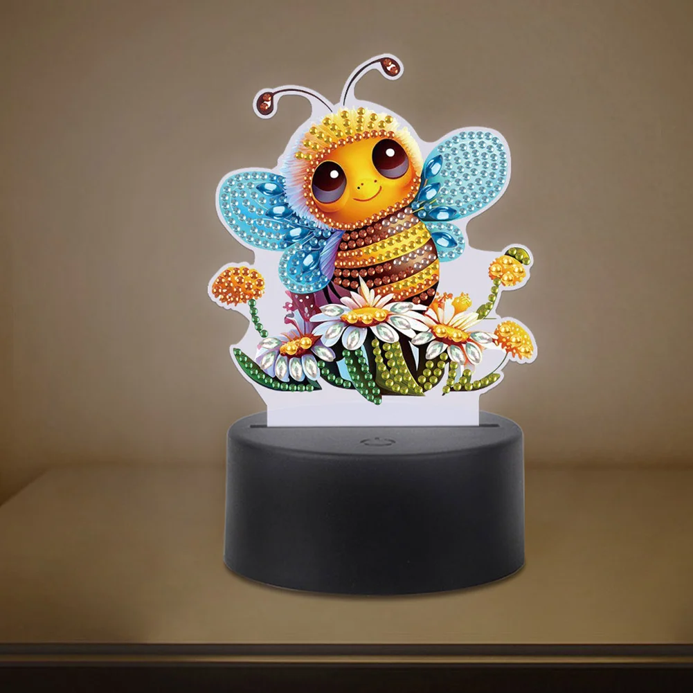 5D DIY Acrylic Bee Double Sided Diamond Painting LED Night Light for Adults