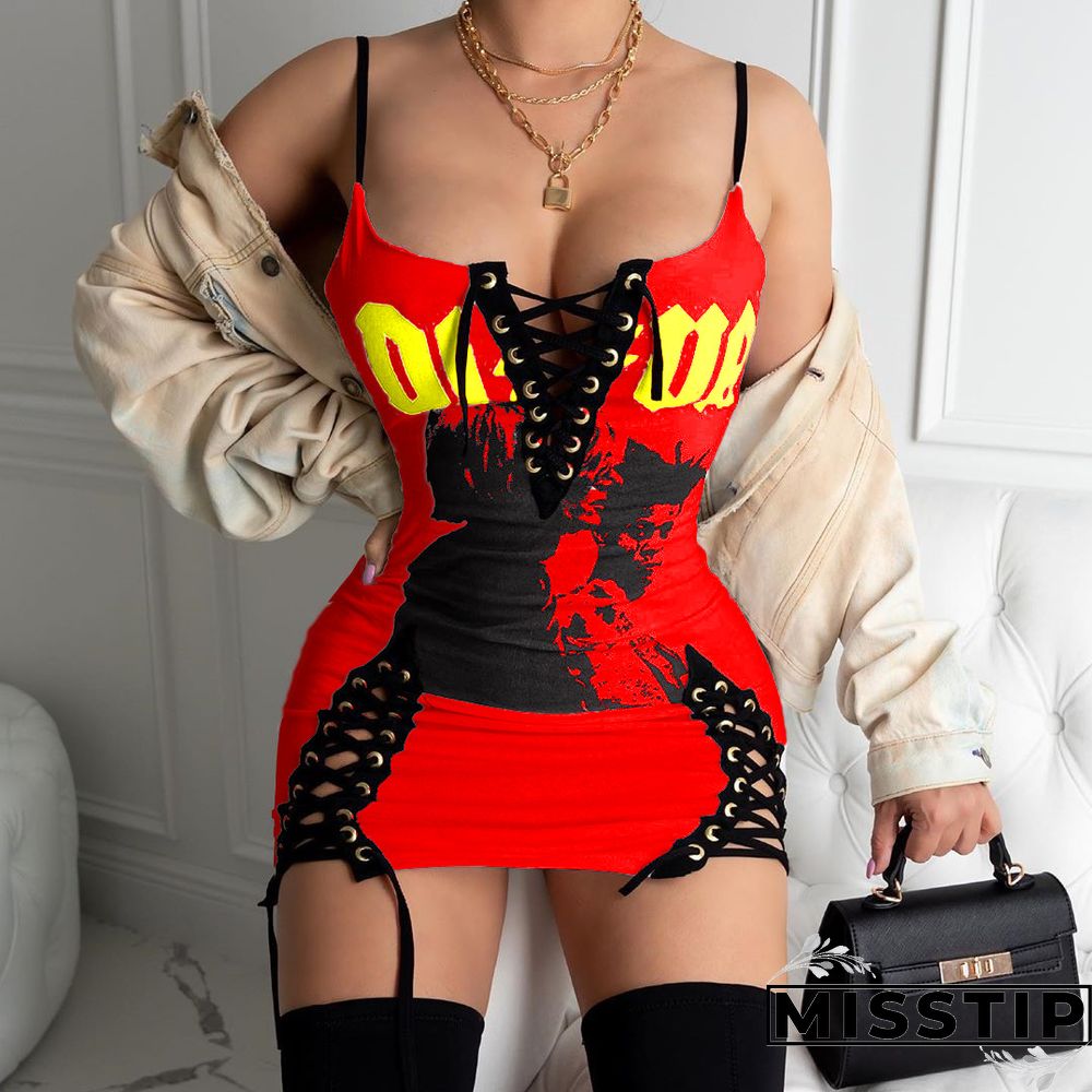 Printed Sleeveless Lace-up Mini Dress