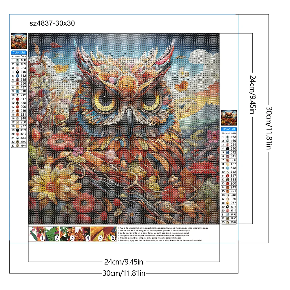 Full Round Diamond Painting 30*30cm - Pastoral Animal Owl