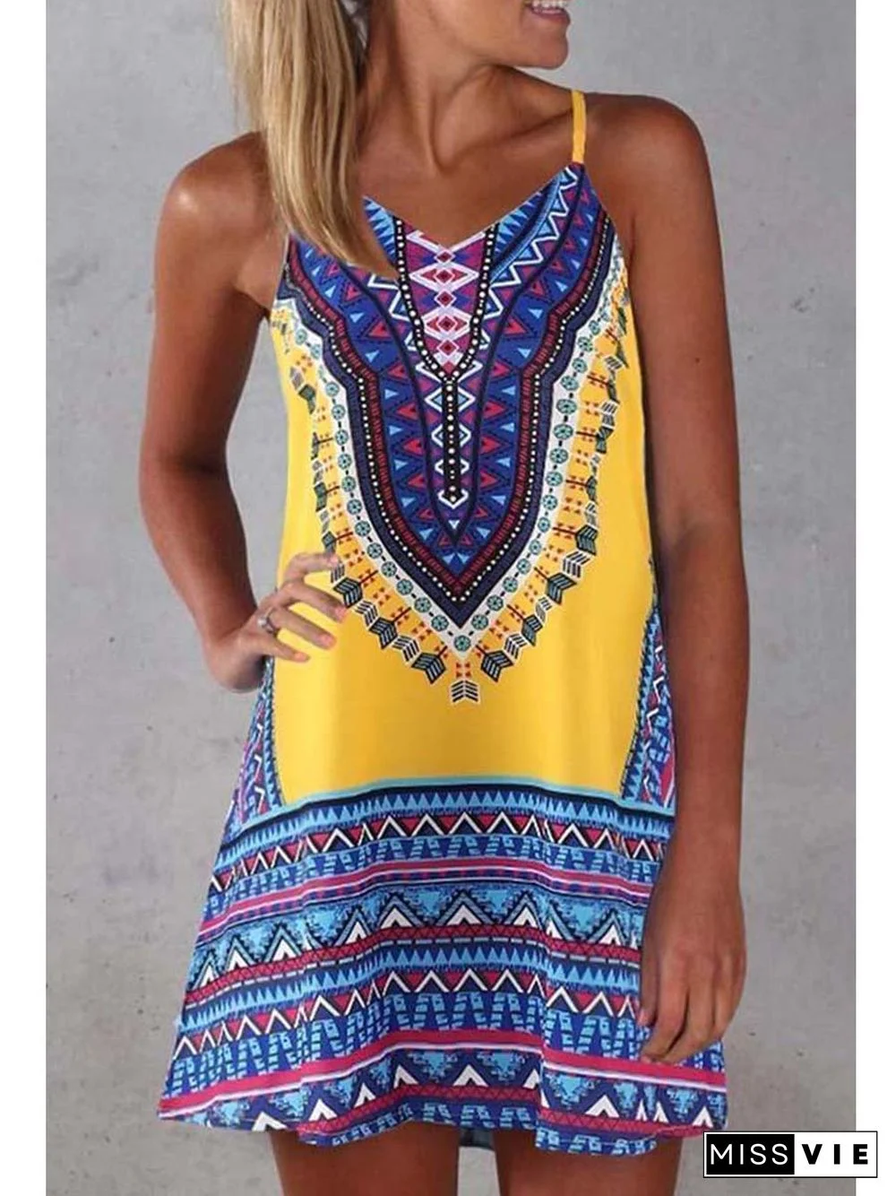 Tribal Print Spaghetti Strap Casual Wear Dress P16042