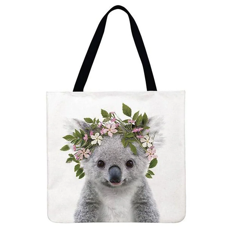 Cute Animal With Flower - Linen Tote Bag