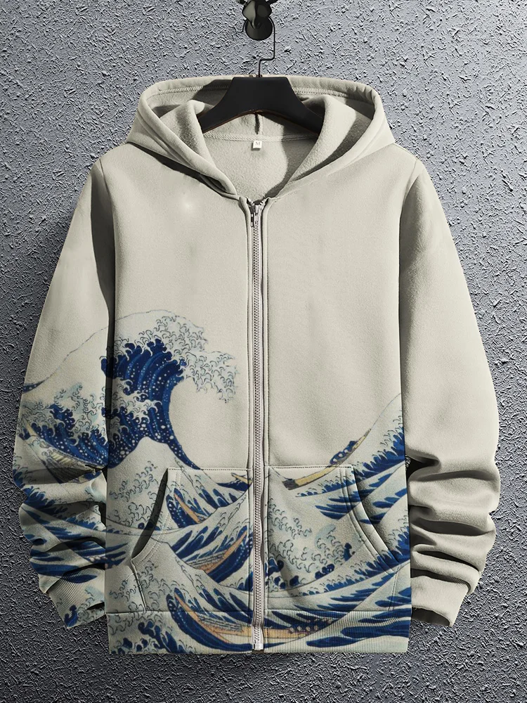 Men's Great Waves Japanese Art Full Zip Hoodie