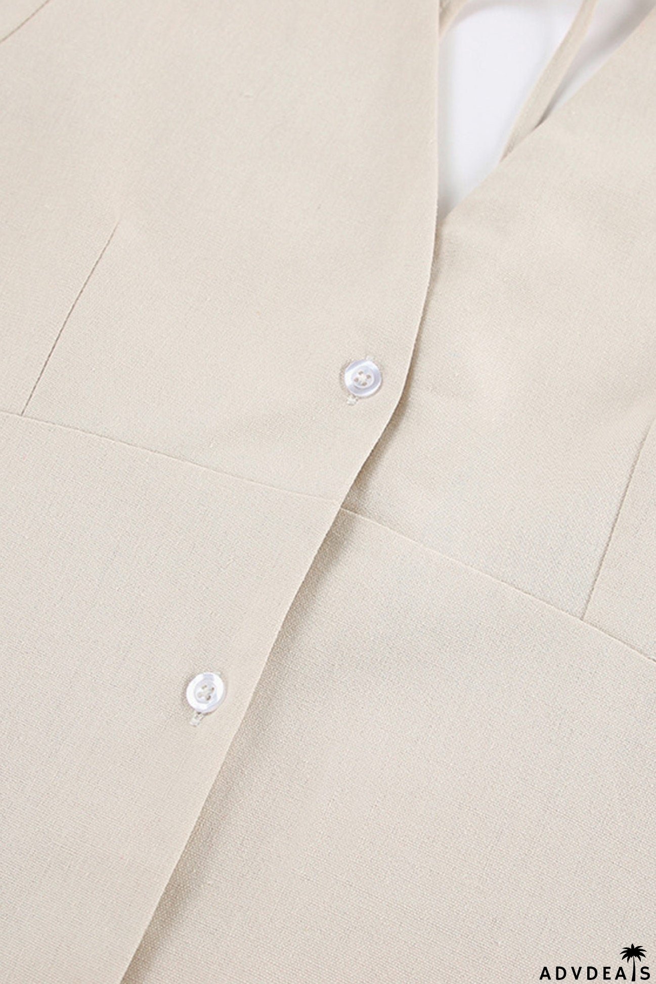 V Neck Single-breasted Cotton Linen A-line Dress