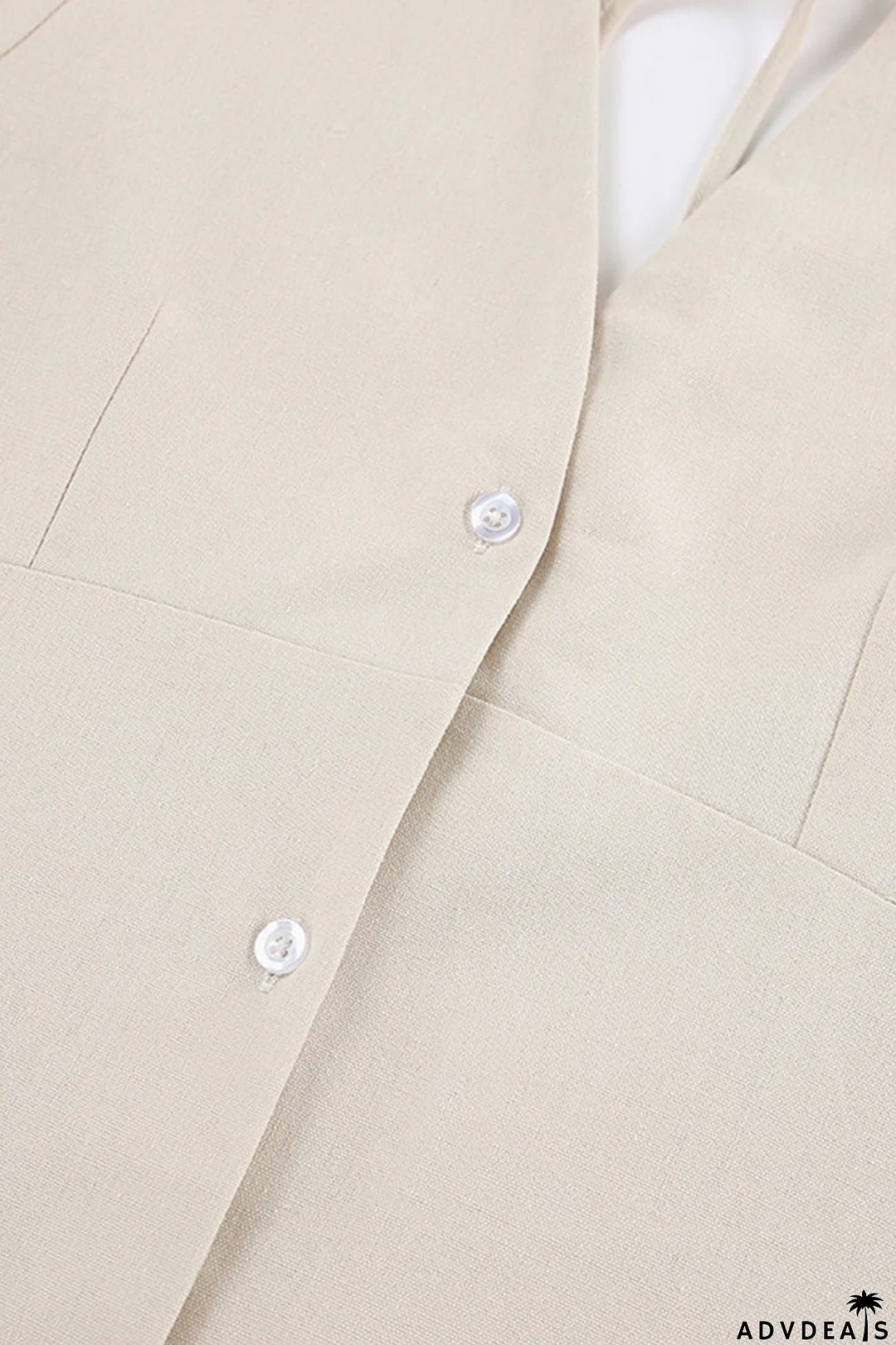 V Neck Single-breasted Cotton Linen A-line Dress